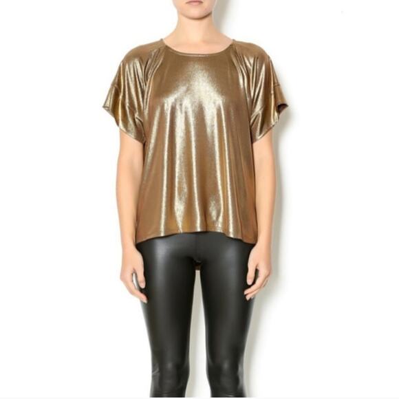 Ellison Gold Bronze Metallic Stretch Short Sleeve Top Size M - Picture 1 of 8
